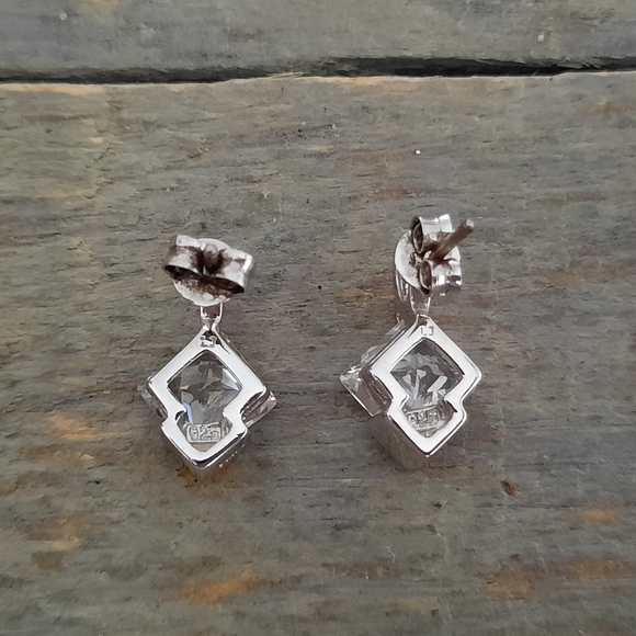 Cubic Zirconia Sterling Silver Solitaire Stud Earrings - Picture 10 of 12